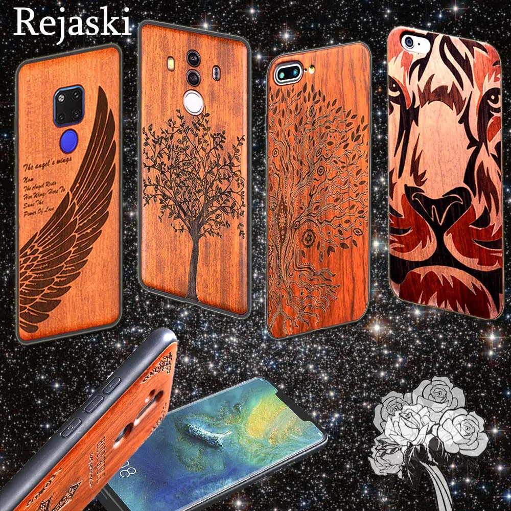 

Wood Phone Case For Huawei P20 Pro Lite Mate 10 20 Pro Lite 20X Tiger Wooden Cover For Honor 10 V10 8X Max Note10 Magic 2 Cases