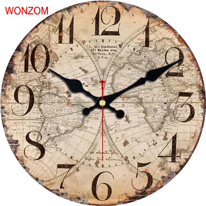 WONZOM карта дизайн большие настенные часы Тихая гостиная цветок кофе Настенный декор Saat домашний декор Часы настенные Reloj De Pared