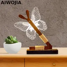 Деревянный 3d светодиодный светильник, настольная лампа для детей с бабочками, настольная лампа, настольные лампы