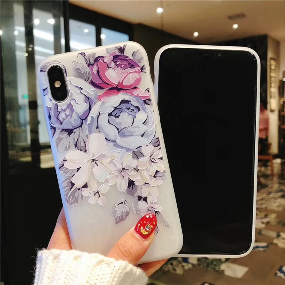 KISSCASE 3D рельефные цветы Чехлы для iPhone 6 6S 7 8 Plus X XS чехол MAX XR Мягкий силиконовый