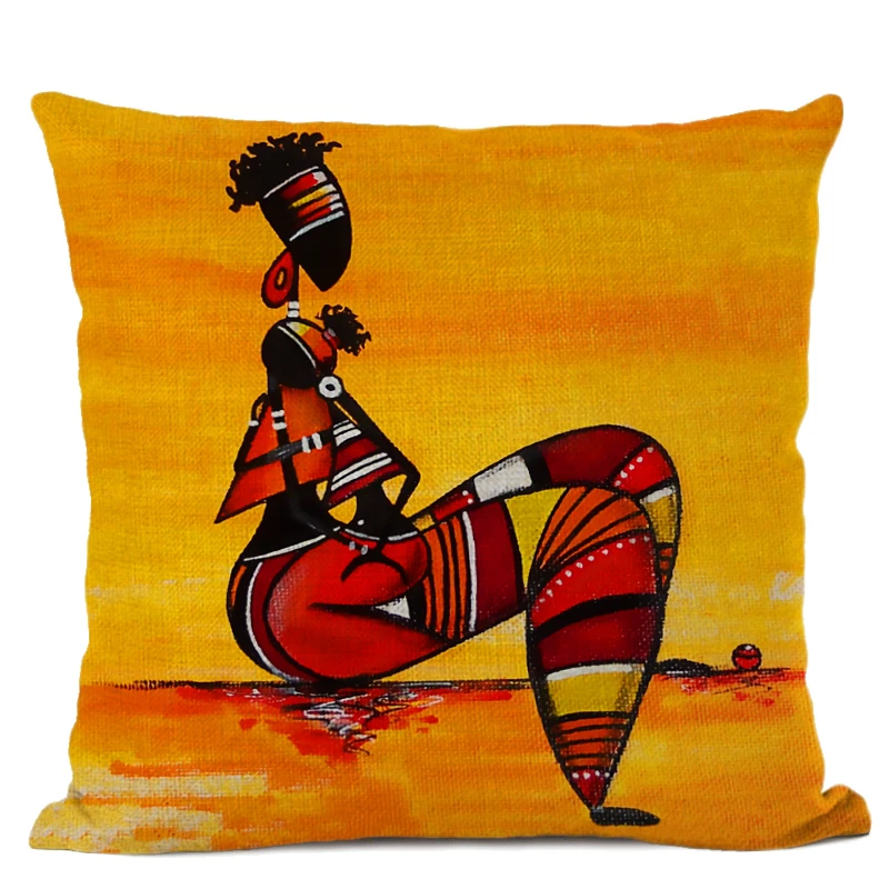Африканская Подушка с изображением женщины, чехол, африканская жизнь, абстрактная живопись, декоративные подушки, квадратные льняные подушки, домашний декор, наволочка - Цвет: 03