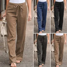 4 Colors Women Cotton Linen Pants ZANZEA Female Casual Straight Trousers Elastic Waist Turnip Long Pantalones Mujer Streetwear