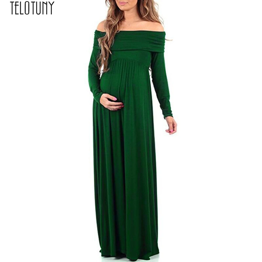 

TELOTUNY Maternity Dress Women Cowl Neck Sexy Photography Props Off Shoulders Nursing Dress Women Dress Fashion HOT New Jan9