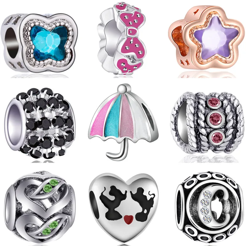 

Simple Style Crystal Bell Hearts Leaf Flowers Owl Simulated Pearl Beads Fit Original Pandora Charms Bracelets for Women DIY Gift
