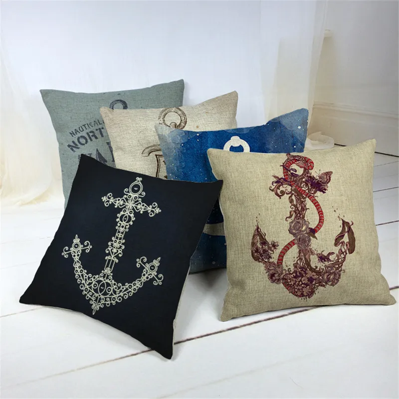 Nautical Anchor Cushion Pillow New York Word Ocean