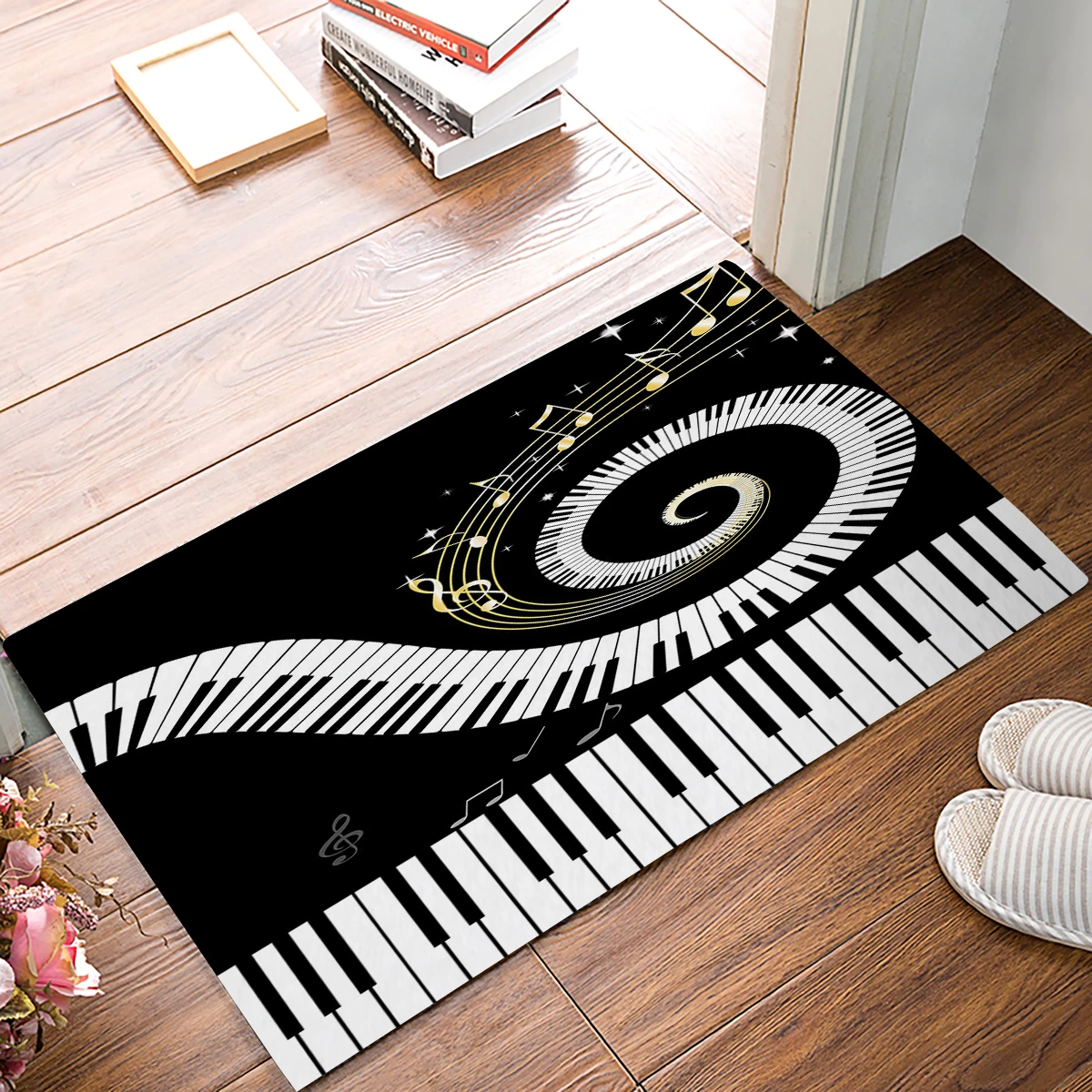 Charmhome玄関音楽韻ノートプリント床カーペット浴室台所玄関ノンスリップドアマット屋内黒 白敷物 Mat Aliexpress