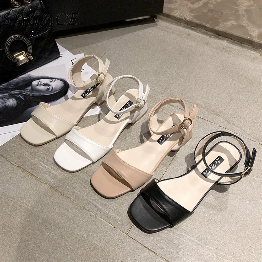 SAGACE/Женская обувь; кожаные женские сандалии с пряжкой; резиновые пляжные сандалии; коллекция года; туфли-лодочки; женская обувь на низком каблуке; женские туфли на квадратных каблуках