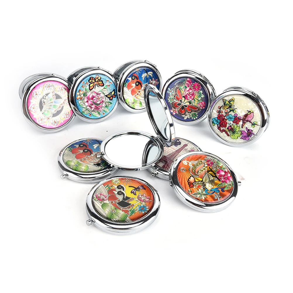 

Mini portable double sides Makeup Mirror Pocket Mirror Compact Folded Portable Small Round Hand Mirror Makeup Vanity Metal