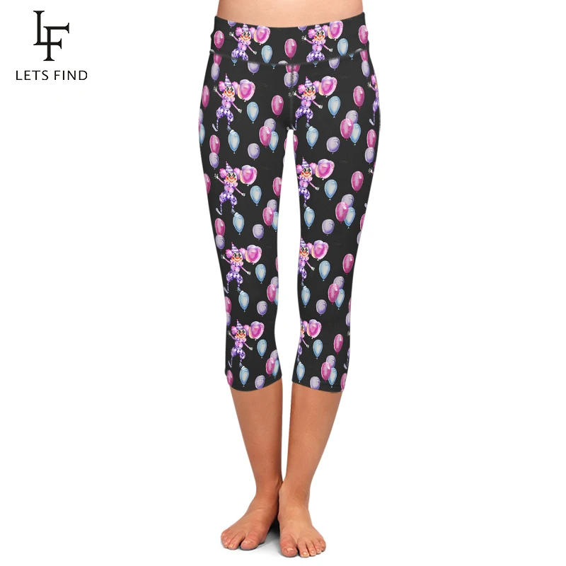 Summer Leggings Clown and The Balloon Printed Women Capri Legging High Waist Elastic Milk Silm Black Mid-Calf Women Pants