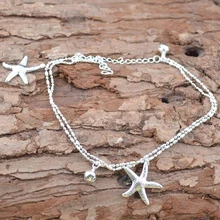 Creative 1Piece Silver Color Anklet Multilayer 2 Starfish Pendant Design Foot Chain Jewelry Gift For Women