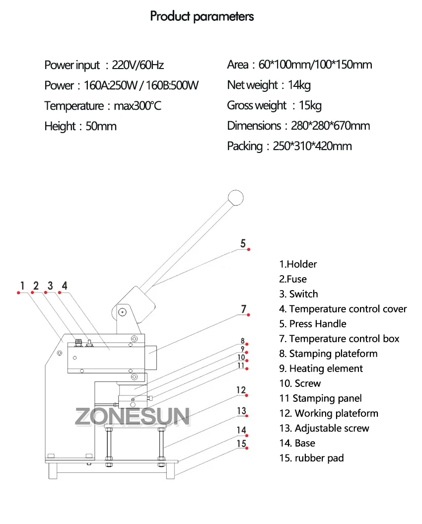 ZONESUN ручная машина для горячего тиснения фольгой кожи логотипа тиснения машина прессования