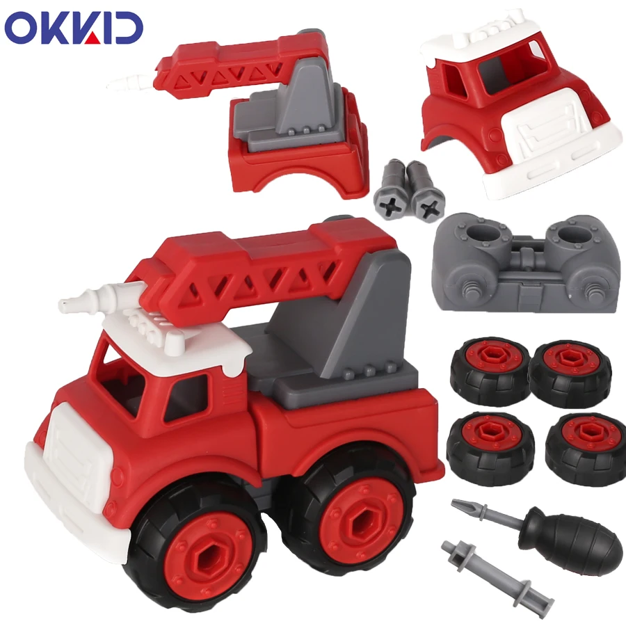 

Genuine OKKID Mini Fire Car Small Truck Brain Disassembly Assembly Vehicle Wheels Kids Enlightenment Toys Children Baby Gift