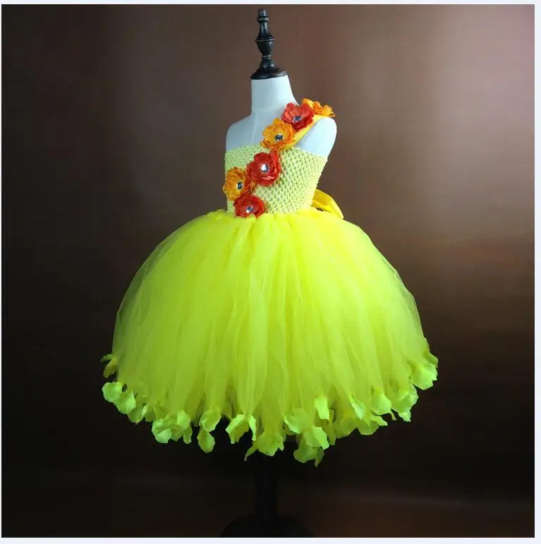 

Girl's Pageant Princess Dresses 2017 Handmade Flower Girls Dresses Gauze Tutu Dress Off-Shoulder Children Birthday Party Dress