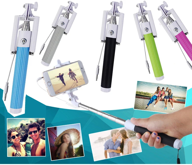 

Phone Holder Wired Selfie Handheld Stick Mini Monopod Built-in Shutter Extendable Camera Pole For Smart Phones #S0149