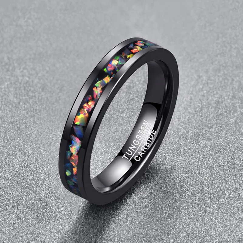 НОВЫЕ шикарные винтажные мужские кольца 4 мм широкий инкрустированный опалом черный вольфрамовое стальное кольцо размер 7-12 в продаже