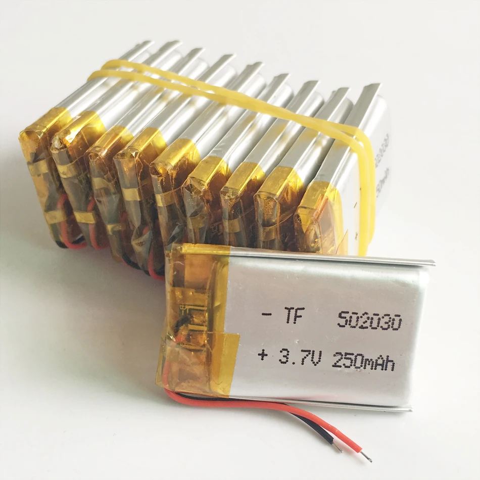 

wholesale 10pcs 3.7V 250mAh 502030 Lithium Polymer LiPo Rechargeable Battery Cells For Mp3 GPS PSP electronic part smart watch