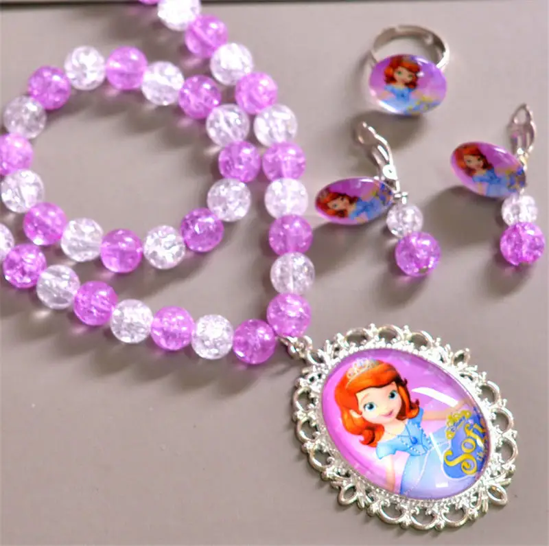 5pcs/lot 2019 new doll accessories Frozen Aisha Princess children's necklace ear clip ring bracelet set baby Christmas gift