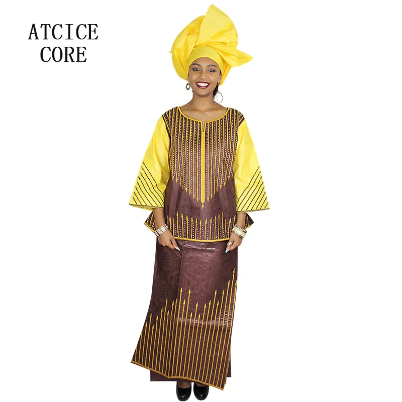 Африканские платья Базен RICHE вышивка дизайн топ с рэпером три шт один комплект DP159