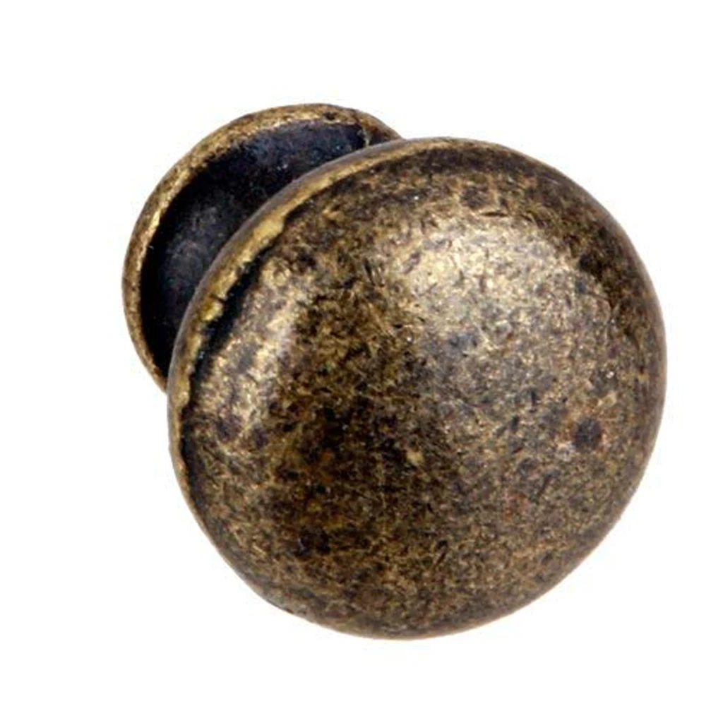 Set of 6 Handle Door Knob Round Drawer Cabinet Vintage - Antique Brass