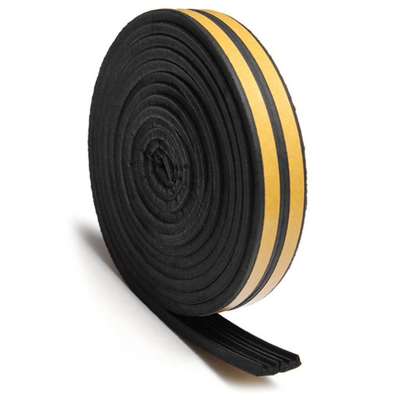 Самоклеящаяся прокладка для уплотнения пенопласта 5 м D/E/P типа пенопластовая прокладка резиновая Звукоизоляционная ветронепроницаемая оконная дверь - Цвет: Black