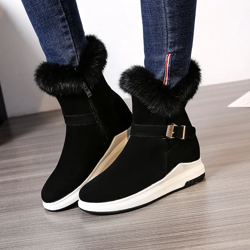 Zapatos Nach Schuhe Botas Kragen Beige Wohnungen Stiefel Warme Mädchen Pelz brown schwarzes Nubuk De 34 43 Höhe Schnee Frauen Booties Kaninchen Mujer Zunehmende gpZZvx4