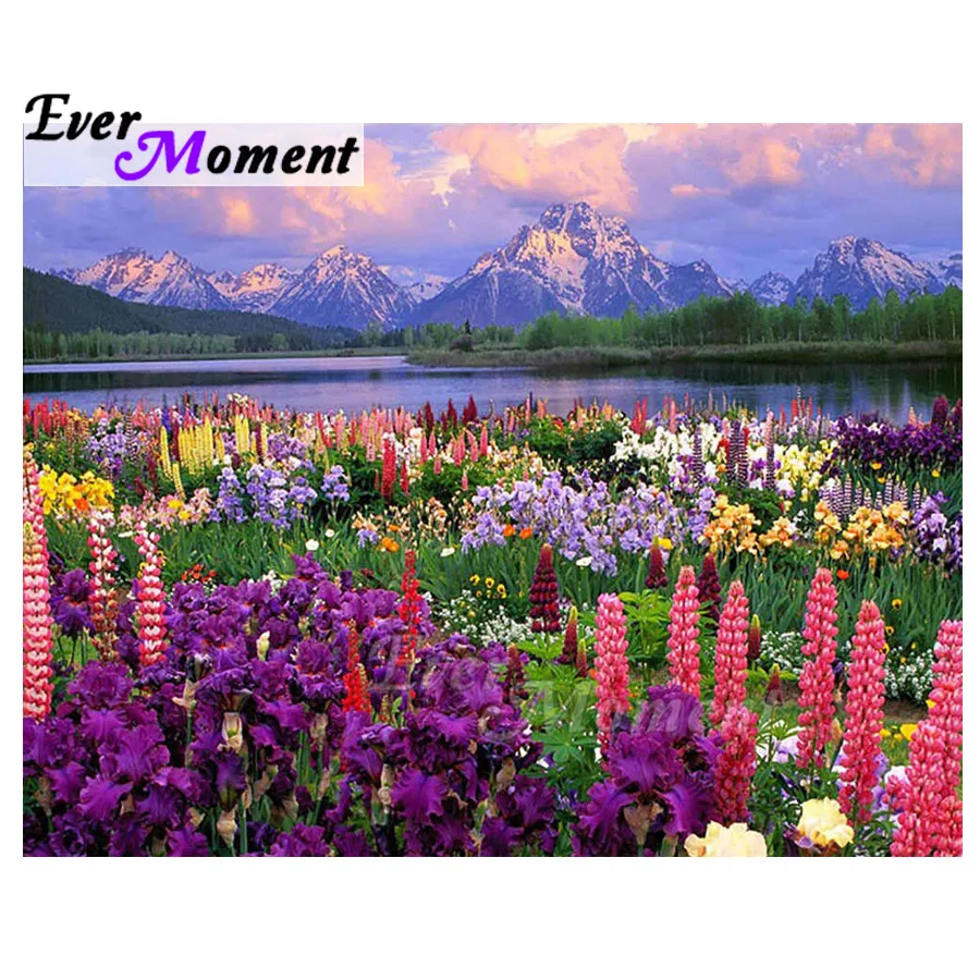 Ever Moment Алмазная картина цветок Снежная гора Лаванда 5D DIY мозаика полностью