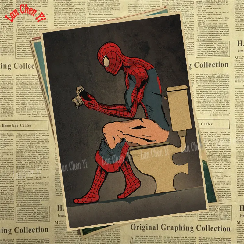 Супер герой Человек-паук Капитан Америка Девушка крафт-бумага плакат Художественная печать настенные картины декор туалета ванной - Цвет: Зеленый