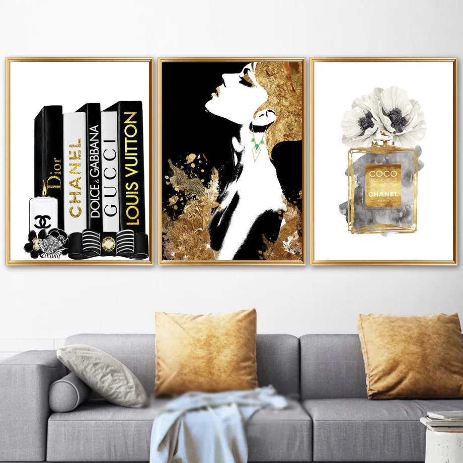 

Fashion Book Girl Paris Perfume Dress Wall Art Canvas Painting Nordic Posters And Prints Wall Pictures For Living Room Decor