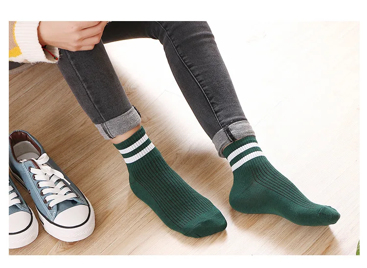 2019 осень-зима, новые женские хлопковые носки для девочек, студенческие милые забавные полосатые короткие носки, спортивные теплые носки, 5