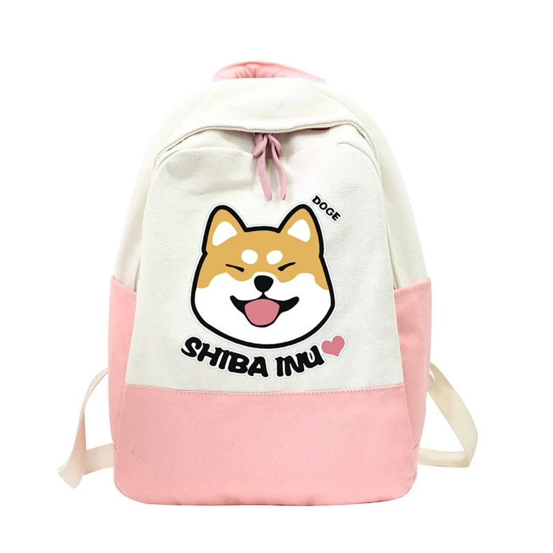 Женский холщовый рюкзак Shiba Inu Модный молодежный дорожный в японском стиле для