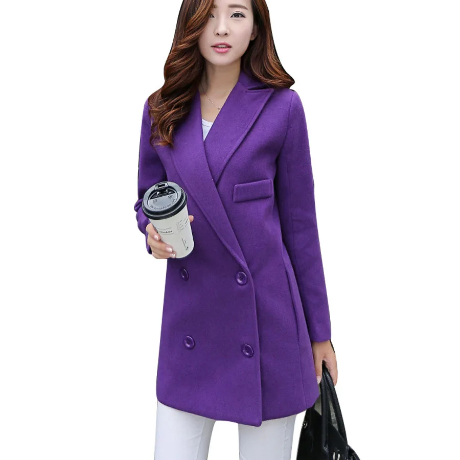 2015 Fashion Winter Women Coat Blend Double Breasted Slim Purple Trench ...