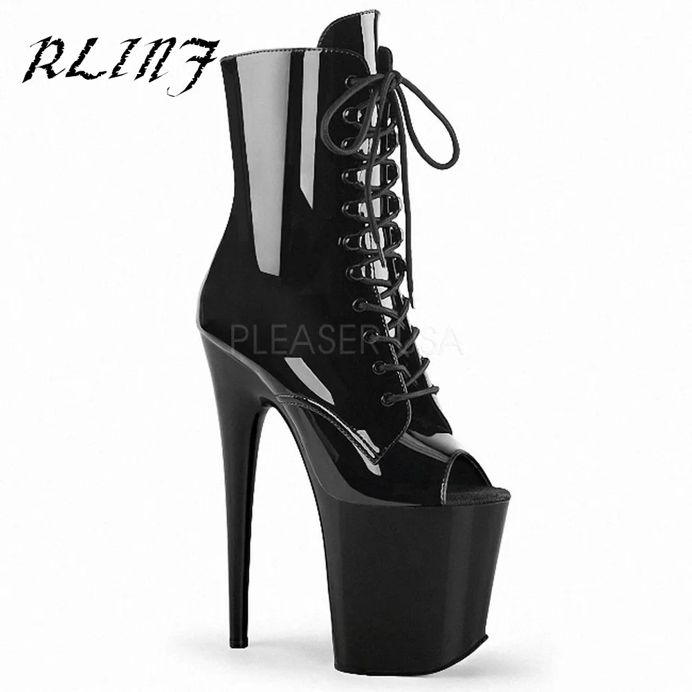 

RLINF 20cm patent leather black white elegant with high heels ladies boots 2018 New