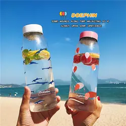 В Корейском стиле Harajuku прозрачный Пластик Бутылки для воды Уникальная площадь покрытия бутылки молока Портативный печать сок посуда