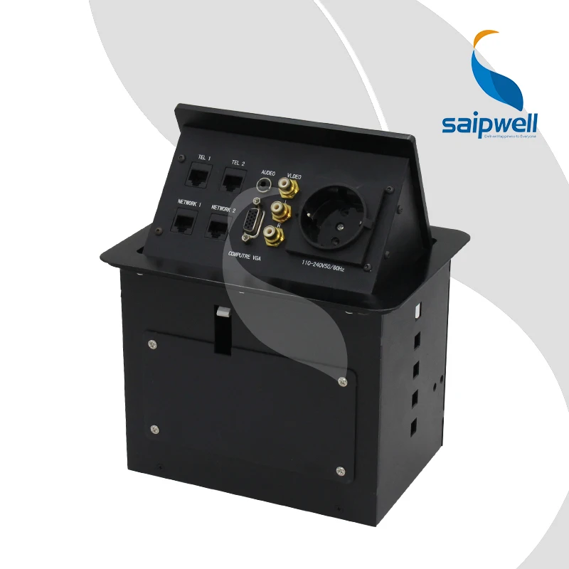 

Tabletop pop up socket conference table plug base desk connector box with European Socket VGA Video Audio tel network SPM-403EU