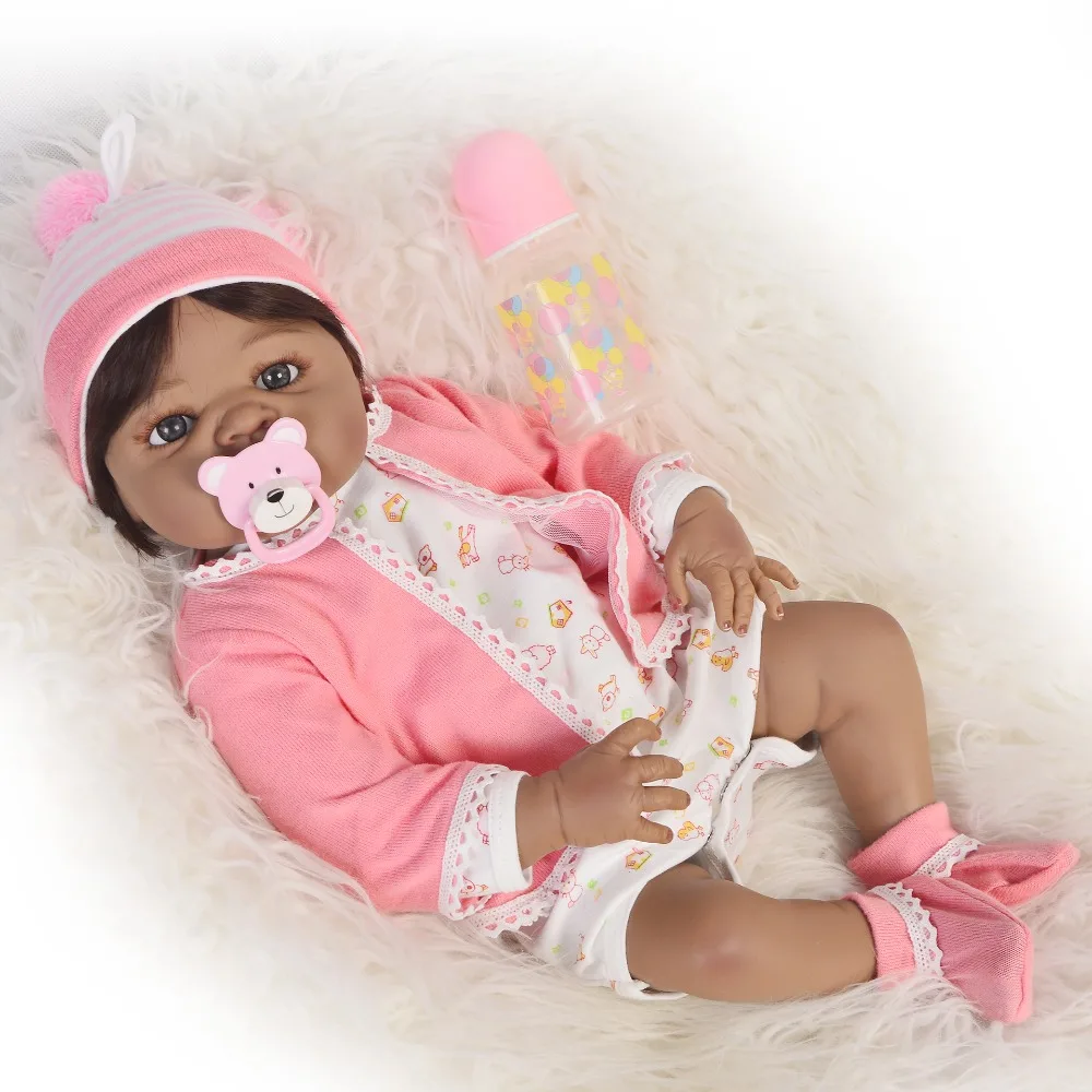 

23inch Newborn Doll Lifelike Reborn Dolls Full Silicone black skin new design real touch Toy bedtime play house doll for sale