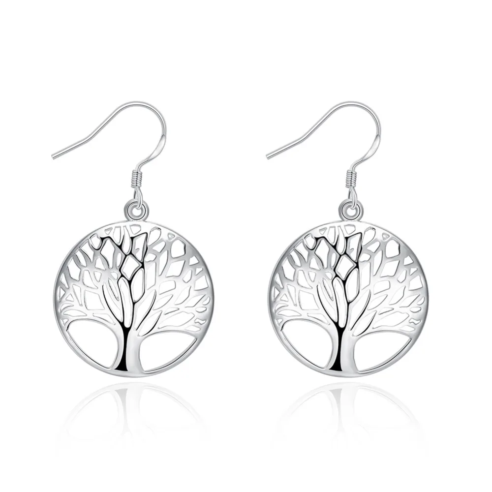 

Fashion Vintage Queen Style Hollow Round Tree Dangle Ear Earrings 925 Sterling Silver Jewelry Women Weddinig Accessories