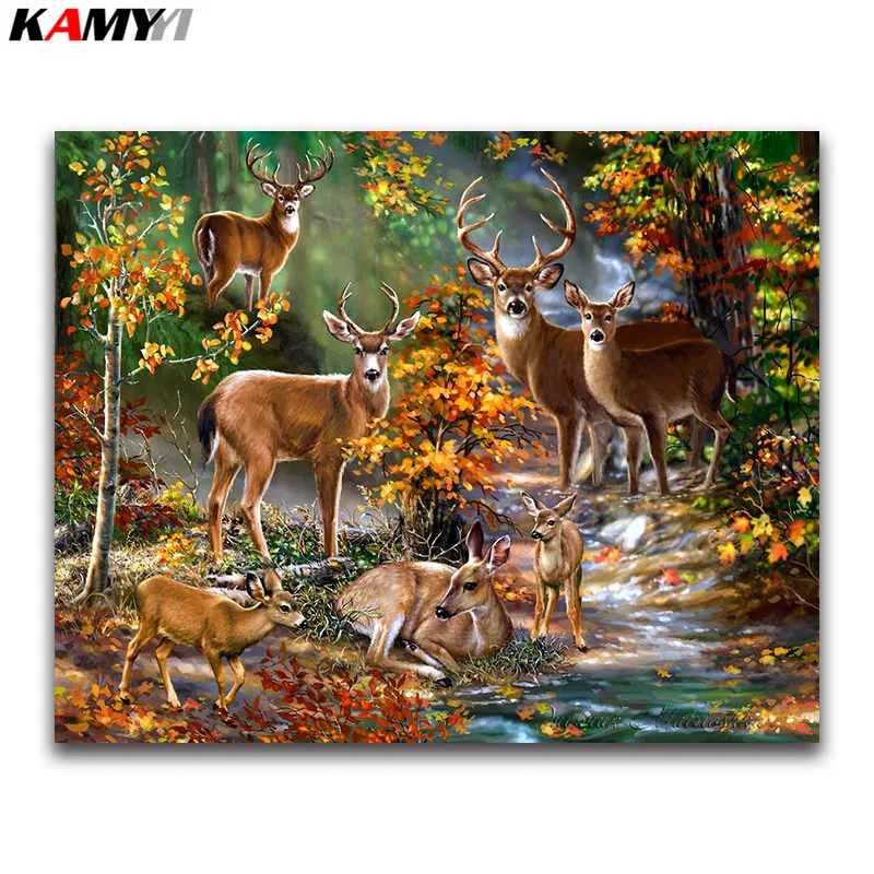 

Diamond embroidery deer family full round Diamond mosaic maple tree leaves Full square DIY Diamond painting Cross stitch autumn