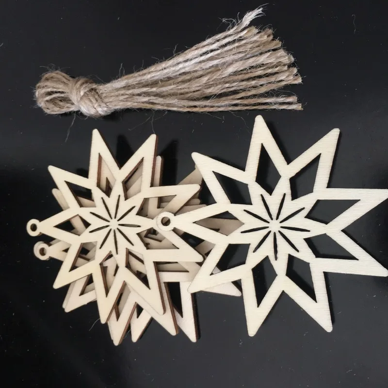 10PCS Wooden Christmas Ornaments Unfinished Wood Hanging Ornament Slices with Hole for Christmas Party Decorations, DIY Crafts - Цвет: 14