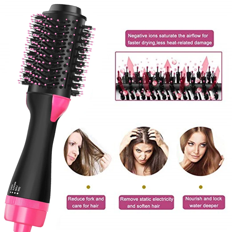 2 in 1 Multifunctional Hair Dryer& Volumizer Rotating Hair Brush Roller Rotate Styler Comb Styling Straightening Curling Iron