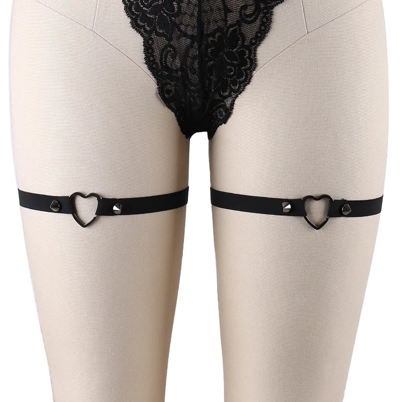 

Spike Punk Goth Heart Thigh Garter 2017 Women Black Elastic Leg Stocking Suspender Exotic Party Dance Wear Body Harness Lingerie