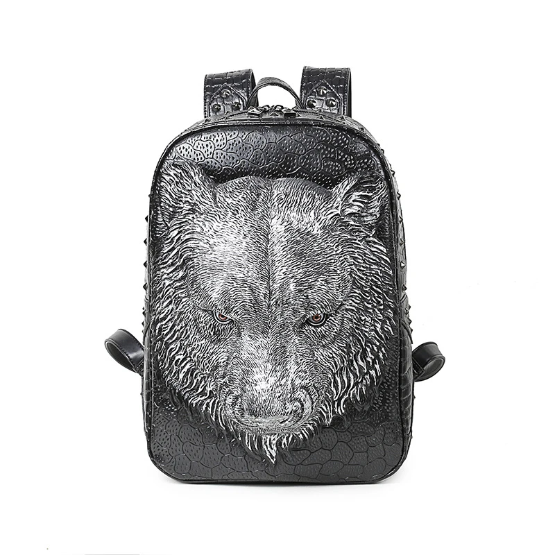 3D Tiger Animal Backpack Women Men Laptop Backpack Vintage Rock PU Leather Backpacks Fashion Travel School Computer Rivet Bags 