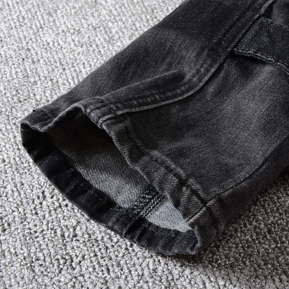 GAAJ известный дизайнер бренда для мужчин карманы лоскутное черный брюки карго байкер джинсы для женщин мотоцикла slim fit плиссированные Джинс