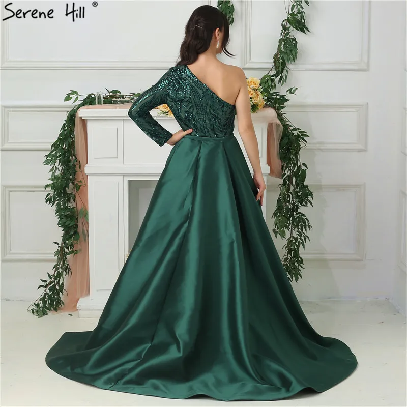 Новое темно-зеленое Русалка вечернее платье на одно плечо с длинным рукавом длинное торжественное платье Дубай Robe De Soiree BLA6619