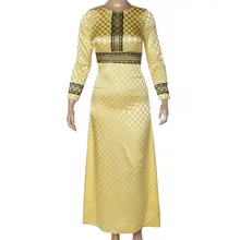 Adult Women African Waist Belted Robe Gown Maxi Dress Fashion Round Neck Stitching Golden Noble Evening Dress For Ladies XXL