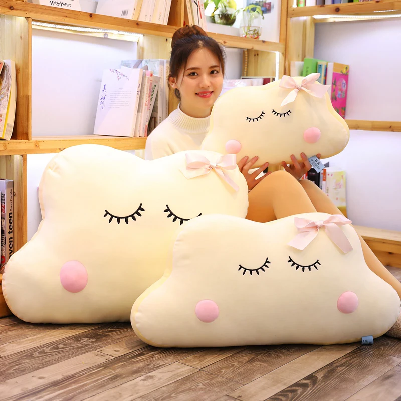 

50/70/90cm Cute Cartoon Kawaii Cloud Shy Face Pillow Soft Plush Pillow Throw Pillows Home Room Decor Gift For Girls Prese