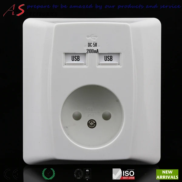 European Standard Electrical Wall Power Outlet with Built in AC DC 5V/2100mA Charger for Spain