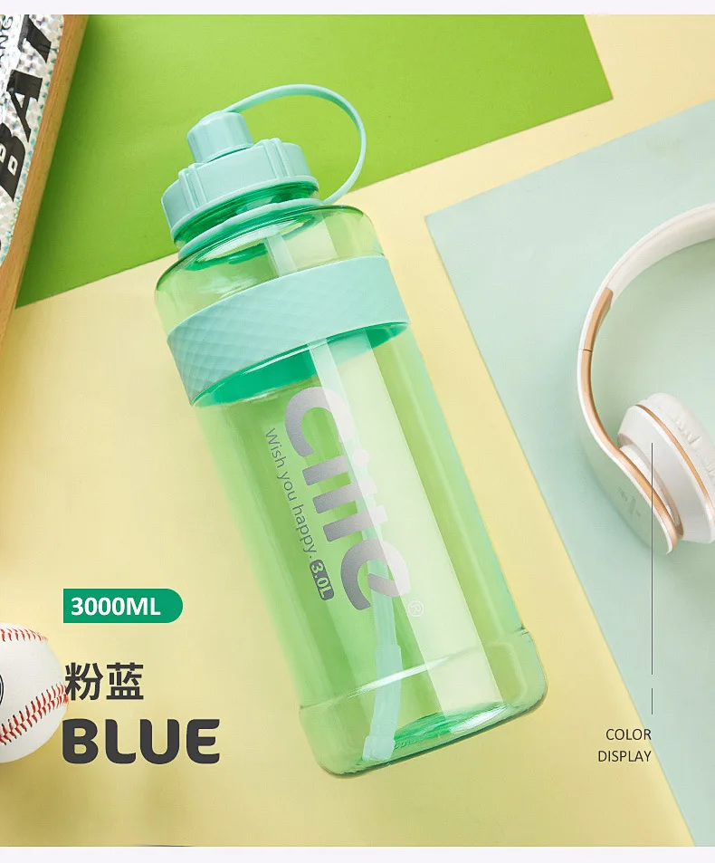 Брендовая Спортивная бутылка для питьевой воды большой емкости с соломинкой пластиковая бутылка для воды BPA свободное пространство 1Л 2л - Цвет: Green