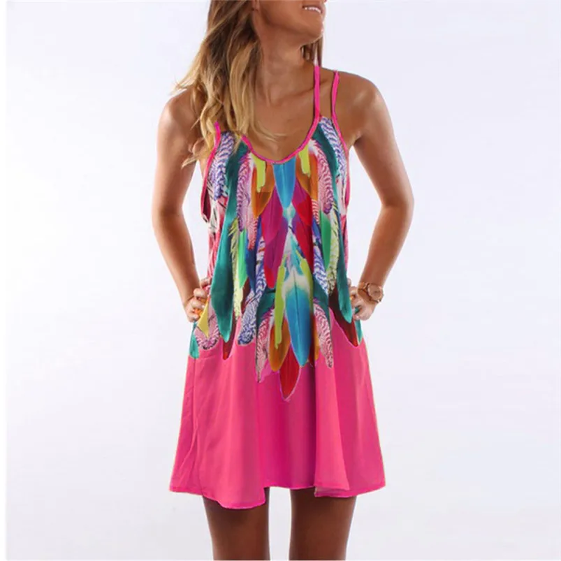 Fashion summer dress 2018 beach dress Women's Summer Boho Casual Printed Maxi Party Cocktail Sundress sexy dress vestido J08#N (9)