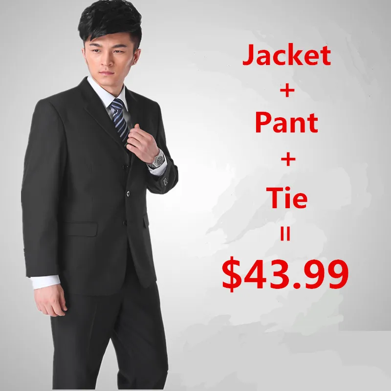 Куртка+ брюки+ галстук) костюм мужской тонкий формальный шафер, свадебная Мужская одежда, коммерческие костюмы мужские деловые костюмы - Цвет: black 3 buttons