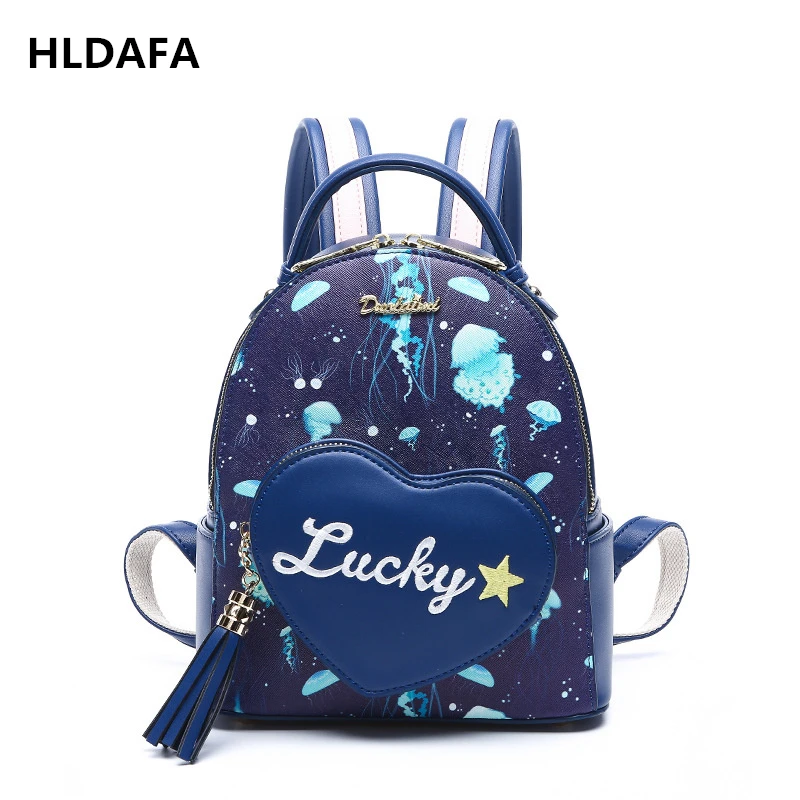 HLDAFA New Summer Love Heart Shape Women Backpacks Landscape Fresh Shoulder Bag Casual Backpack Bag Printing